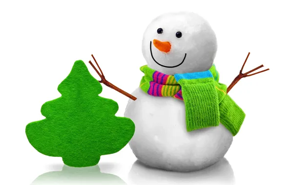 Tree, snowman, christmas, new year, cute, snowman, christmas tree