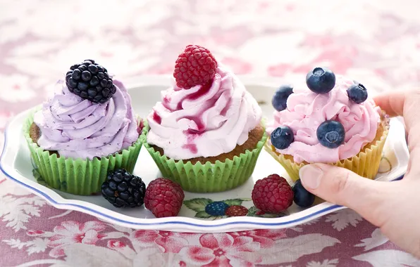 Berries, cream, cupcakes