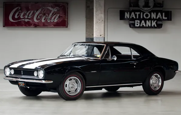 Picture background, black, coupe, Chevrolet, camaro, coca-cola, chevrolet, the front