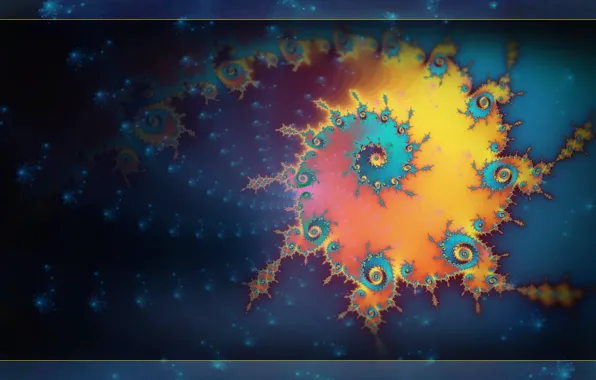 Space, blue, yellow, abstraction, pattern, dark, spiral, frame