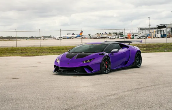Lamborghini, Purple, Sportcar, Airport, Huracan, Lamborghini Huracan