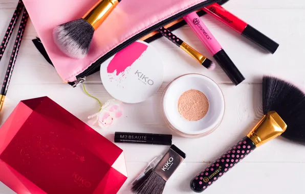 Lipstick, brush, cosmetics, powder