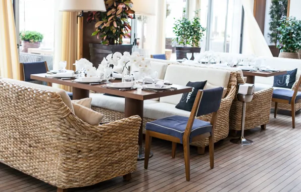Flowers, restaurant, tables, serving