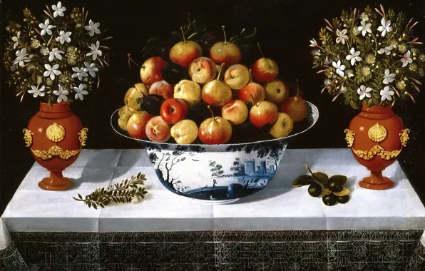 Picture, Thomas HEPES, Still life with Fruit and Flowers in Vases