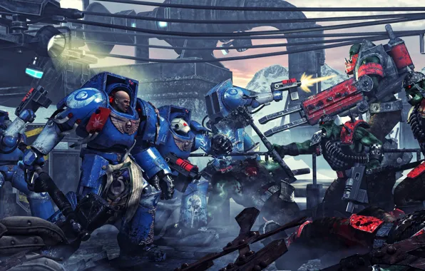 Armor, orcs, warhammer 40k, bolter, space Marines, terminators, Ultramarines, Ultramarines vs Orcs