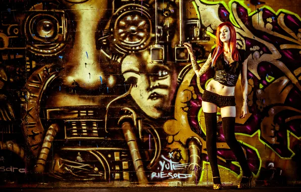 Girl, background, wall