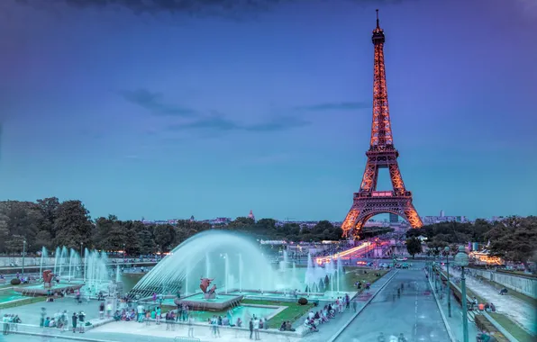 Picture the sky, Paris, tower, the evening, fountain