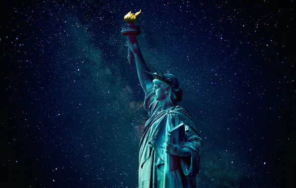 Picture stars, night, The Statue Of Liberty, the milky way, Liberty
