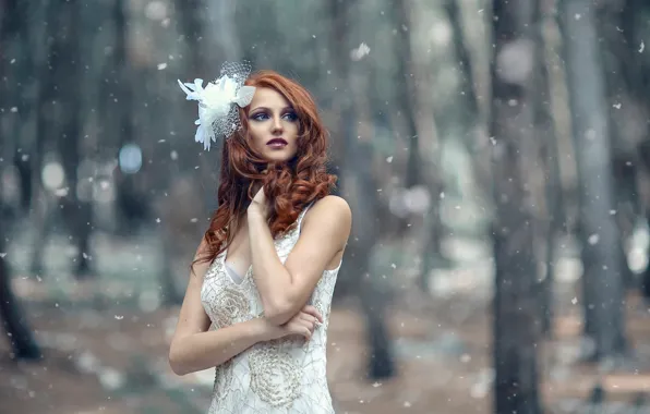 Girl, snow, Alessandro Di Cicco, Frosty Winter