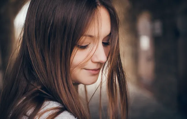 Picture city, girl, Model, long hair, brown hair, photo, street, bokeh