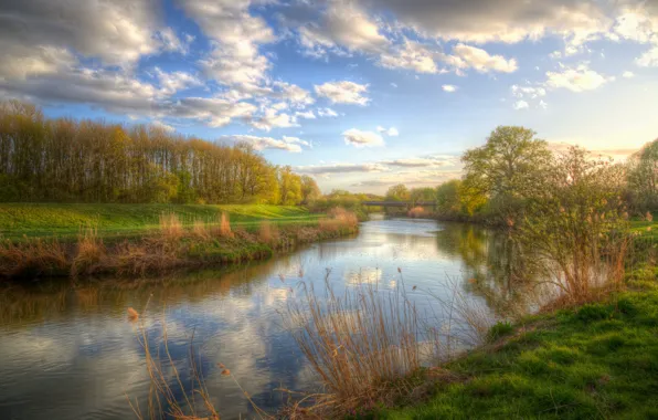 Picture the sky, clouds, river, spring, Germany, Ostwestfalen, Wages