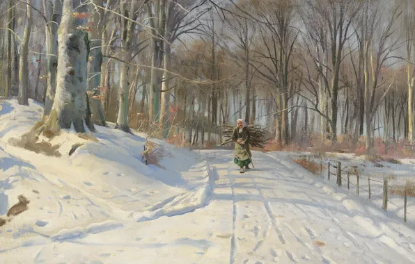 Picture 1932, Danish painter, Peter Merk Of Menstad, Peder Mørk Mønsted, Danish realist painter, Winter day …