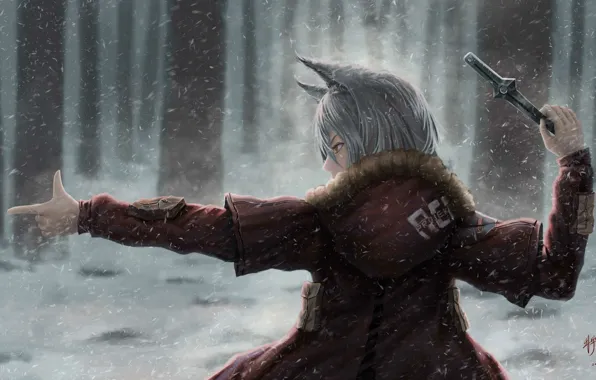 Winter, Girl, Snow, Knife, Style, Girl, Fantasy, Art