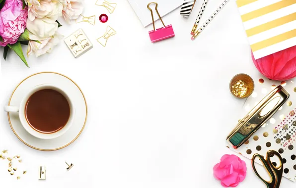 Flowers, coffee, Cup, accessories