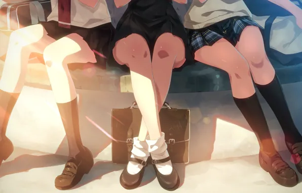 Light, shoes, three, legs, knee, portfolio, Schoolgirls, bags