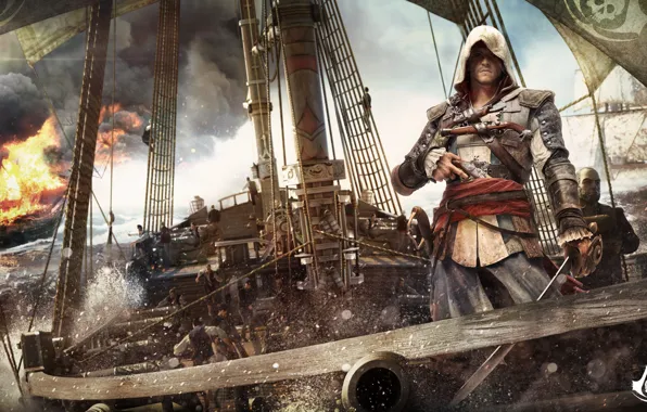 Picture the ocean, ship, pirate, assassin, Assassin's Creed 4 - Black Flag