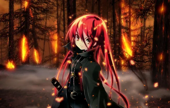 Picture fire, Anime, cloak, Shakugan no Shana, Shana