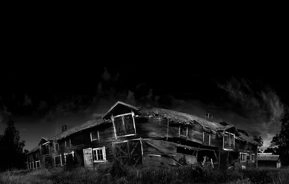 House, photo, Black and white, wreck