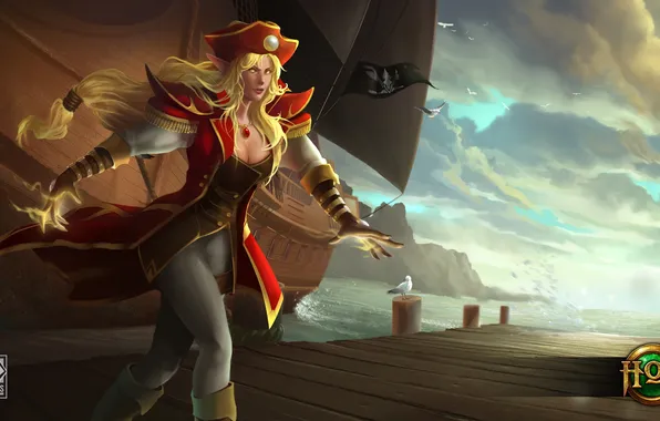 Picture girl, ship, hat, pirate, Heroes of Newerth, Artesia