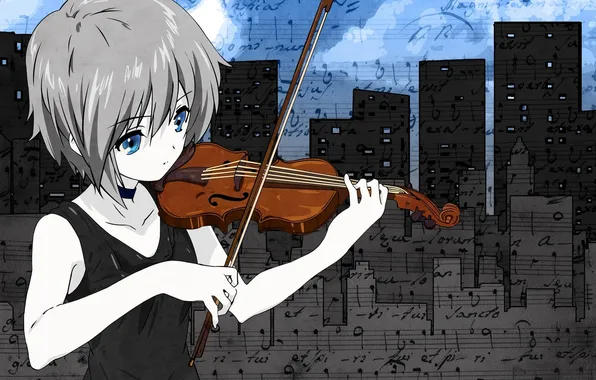 Picture music, violin, anime, art