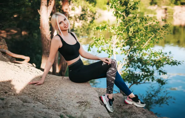 Water, pose, Girl, sitting, Anton Kharisov