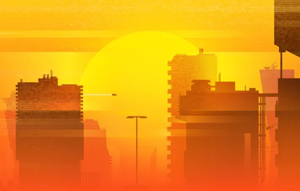 Sunset, The sun, Minimalism, The city, Summer, Synth, Retrowave, Synthwave