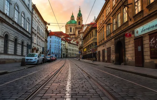 The evening, Prague, Czech Republic, bridge, the Church