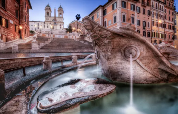 Rome, Italy, The Spanish steps, the fountain of the old boat