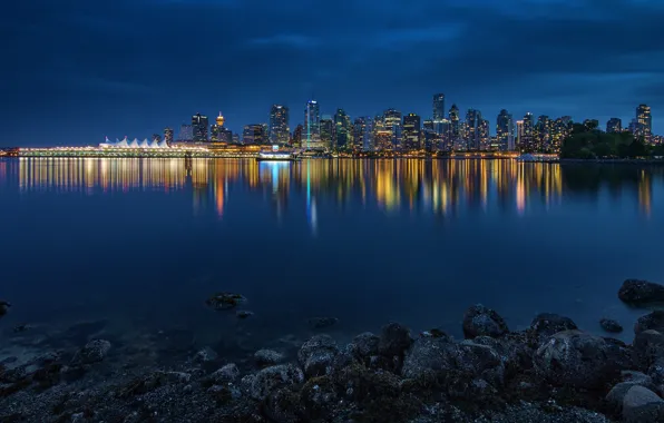 The city, panorama, Stanley Park, dusk, Vancouver