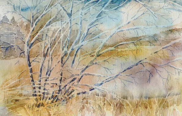 Trees, picture, watercolor