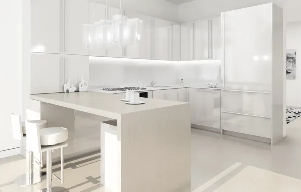 White, table, room, interior, kitchen, apartment