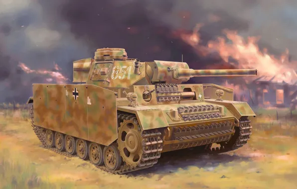 Art, painting, tank, ww2, Panzer III