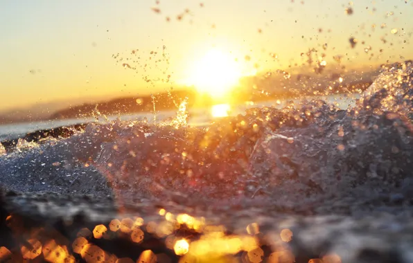 Picture sea, wave, water, the sun, squirt, bokeh