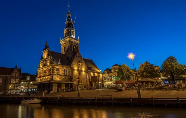 Picture night, lights, Netherlands, promenade, Alkmaar