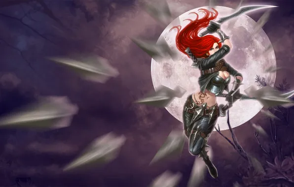 Picture the moon, arrows, League of Legends, Katarina, the Sinister Blade