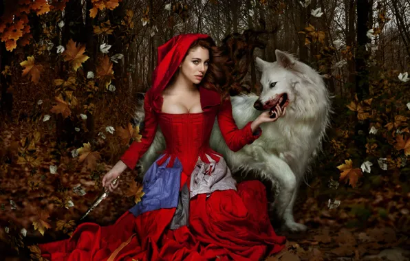 Picture tale, blood, fantasy, forest, smile, wolf, look, actress