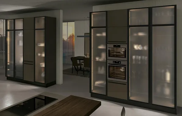 Style, Villa, interior, backlight, kitchen, dining room, Italian design, built-in appliances