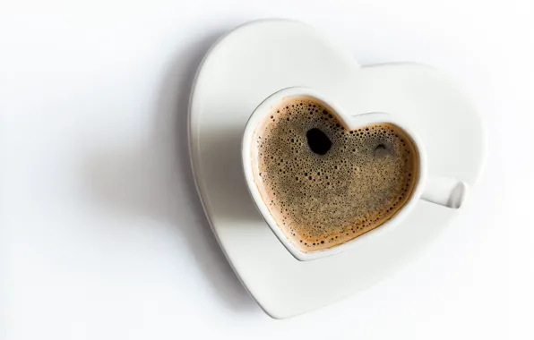 Heart, coffee, Cup, white background, drink, white, Valentine's day, saucer
