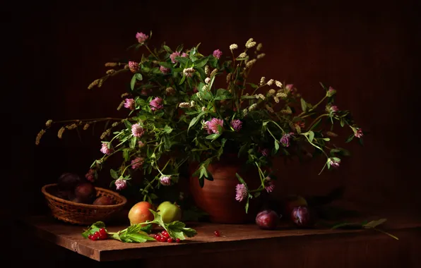 Berries, bouquet, fruit, still life, wildflowers, Kalina