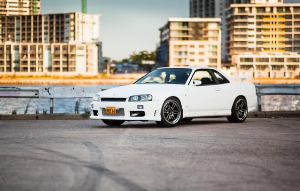 Nissan, white, GT-R, skyline, R34