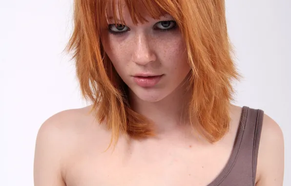 Eyes, pretty, lips, face, redhead, cute, close up, freckles