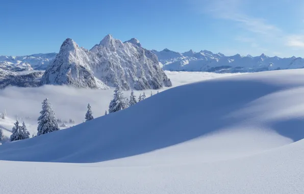 Winter, snow, mountains, Switzerland, Alps, the snow