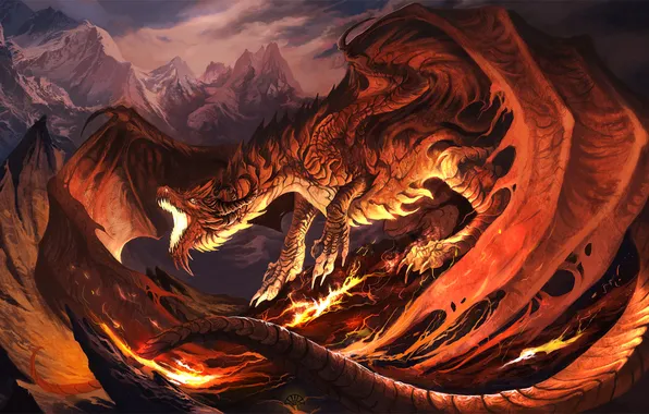 Picture red, dragon, fire, Fireplay