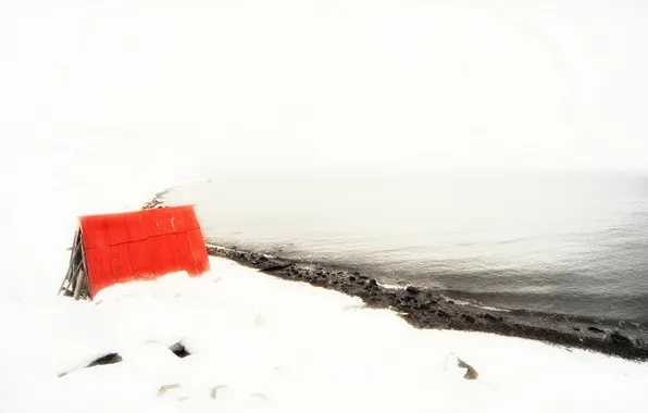 Snow, landscape, house, iceland