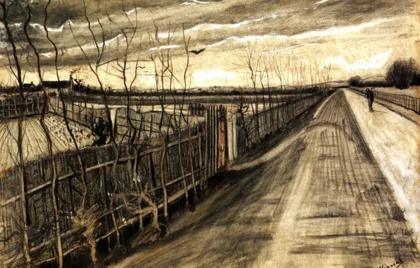 Road, street, people, Vincent van Gogh, running, Country Road, areas