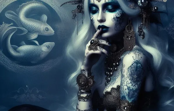 Look, girl, face, pose, fantasy, mermaid, fantasy, AI art