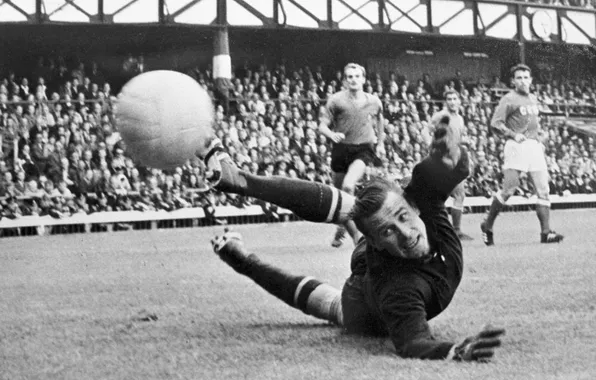 Picture jump, black and white, goalkeeper, legend, save, Lev Yashin