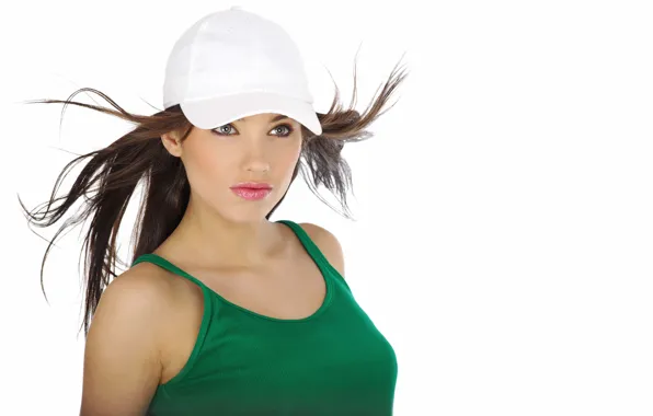Picture look, girl, forward, mood, hair, Mike, white, cap