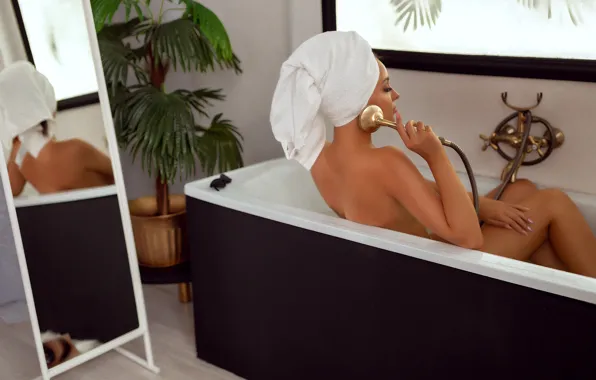 Girl, Palma, towel, mirror, bath, bathroom, turban, Shaklein Alex