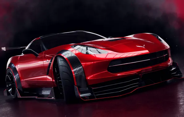Auto, Corvette, Machine, Car, Rendering, Stingray, Corvette Stingray, The front